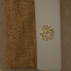 Mud Pie White and Tan Clutch with Gold Accent